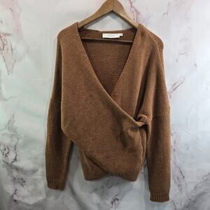ASTR The Label Sweater Womens Medium Brown Faux Wrap V Neck Rust Revolve